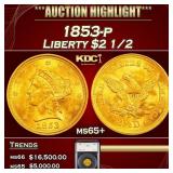 YO 1853-p Gold Liberty Quarter Eagle $2 1/2 ms65+