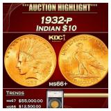 YO 1932-p Gold Indian Eagle $10 ms66+ SEGS