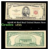 1953B $5 Red Seal United States Note Grades vf++