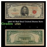 1963 $5 Red Seal United States Note Grades vf+