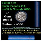 BU Shotgun Jefferson 5c roll, 1963-d 40 pcs Bank $