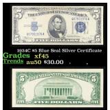 1934C $5 Blue Seal Silver Certificate Grades xf+