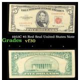 1953C $5 Red Seal United States Note Grades vf++