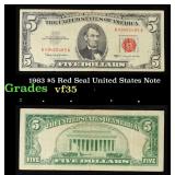 1963 $5 Red Seal United States Note Grades vf++