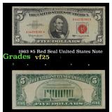 1963 $5 Red Seal United States Note Grades vf+