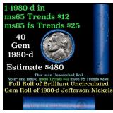 BU Shotgun Jefferson 5c roll, 1980-d 40 pcs Bank $