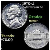 1970-d Jefferson Nickel 5c Grades GEM++ Unc
