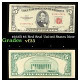 1953B $5 Red Seal United States Note Grades vf++