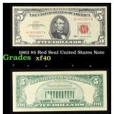 1963 $5 Red Seal United States Note Grades xf