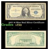 1957 $1 Blue Seal Silver Certificate Grades vf++