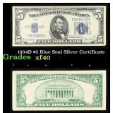 1934D $5 Blue Seal Silver Certificate Grades xf