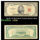 1953C $5 Red Seal United States Note Grades vf++
