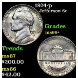 1974-p Jefferson Nickel 5c Grades GEM++ Unc