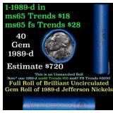 BU Shotgun Jefferson 5c roll, 1989-d 40 pcs Bank $