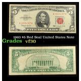 1963 $5 Red Seal United States Note Grades vf++