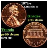 1974-s Proof Lincoln Cent 1c Grades GEM++ Proof De