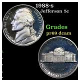 1988-s Proof Jefferson Nickel 5c Grades GEM++ Proo