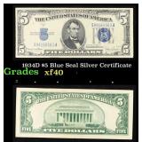 1934D $5 Blue Seal Silver Certificate Grades xf