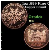 1oz .999 Fine Copper Bullion Round - Merry Christm