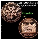 1oz .999 Fine Copper Bullion Round - Merry Christm