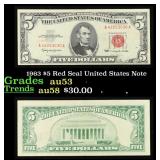 1963 $5 Red Seal United States Note Grades Select
