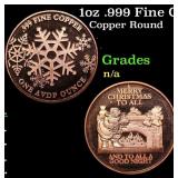 1oz .999 Fine Copper Bullion Round - Merry Christm