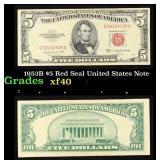 1953B $5 Red Seal United States Note Grades xf