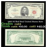 1963 $5 Red Seal United States Note Grades Choice