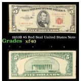 1953B $5 Red Seal United States Note Grades xf