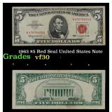 1963 $5 Red Seal United States Note Grades vf++