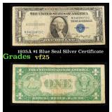 1935A $1 Blue Seal Silver Certificate Grades vf+