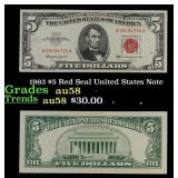 1963 $5 Red Seal United States Note Grades Choice