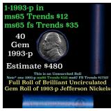 BU Shotgun Jefferson 5c roll, 1993-p 40 pcs Bank $