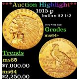 *Highlight* 1915-p Gold Indian Quarter Eagle $2 1/