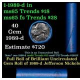 BU Shotgun Jefferson 5c roll, 1989-d 40 pcs Bank $