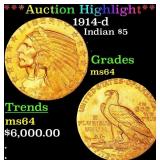 *Highlight* 1914-d Gold Indian Half Eagle $5 Choic
