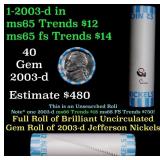 BU Shotgun Jefferson 5c roll, 2003-d 40 pcs Bank $