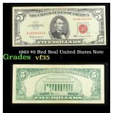 1963 $5 Red Seal United States Note Grades vf++
