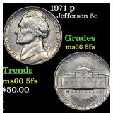 1971-p Jefferson Nickel 5c Grades GEM+ 5fs