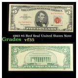 1963 $5 Red Seal United States Note Grades vf++