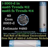 BU Shotgun Jefferson 5c roll, 2003-d 40 pcs Bank $