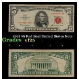 1963 $5 Red Seal United States Note Grades vf+