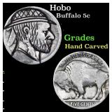 Hobo Buffalo Nickel 5c Grades Hand Carved
