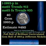 BU Shotgun Jefferson 5c roll, 1993-p 40 pcs Bank $