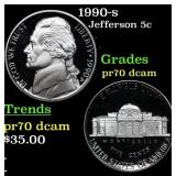 1990-s Proof Jefferson Nickel 5c Grades GEM++ Proo