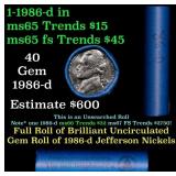 BU Shotgun Jefferson 5c roll, 1986-d 40 pcs Bank $