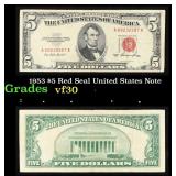 1953 $5 Red Seal United States Note Grades vf++