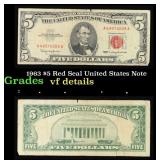 1963 $5 Red Seal United States Note Grades vf deta