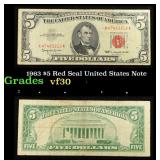 1963 $5 Red Seal United States Note Grades vf++