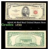 1953A $5 Red Seal United States Note Grades vf++